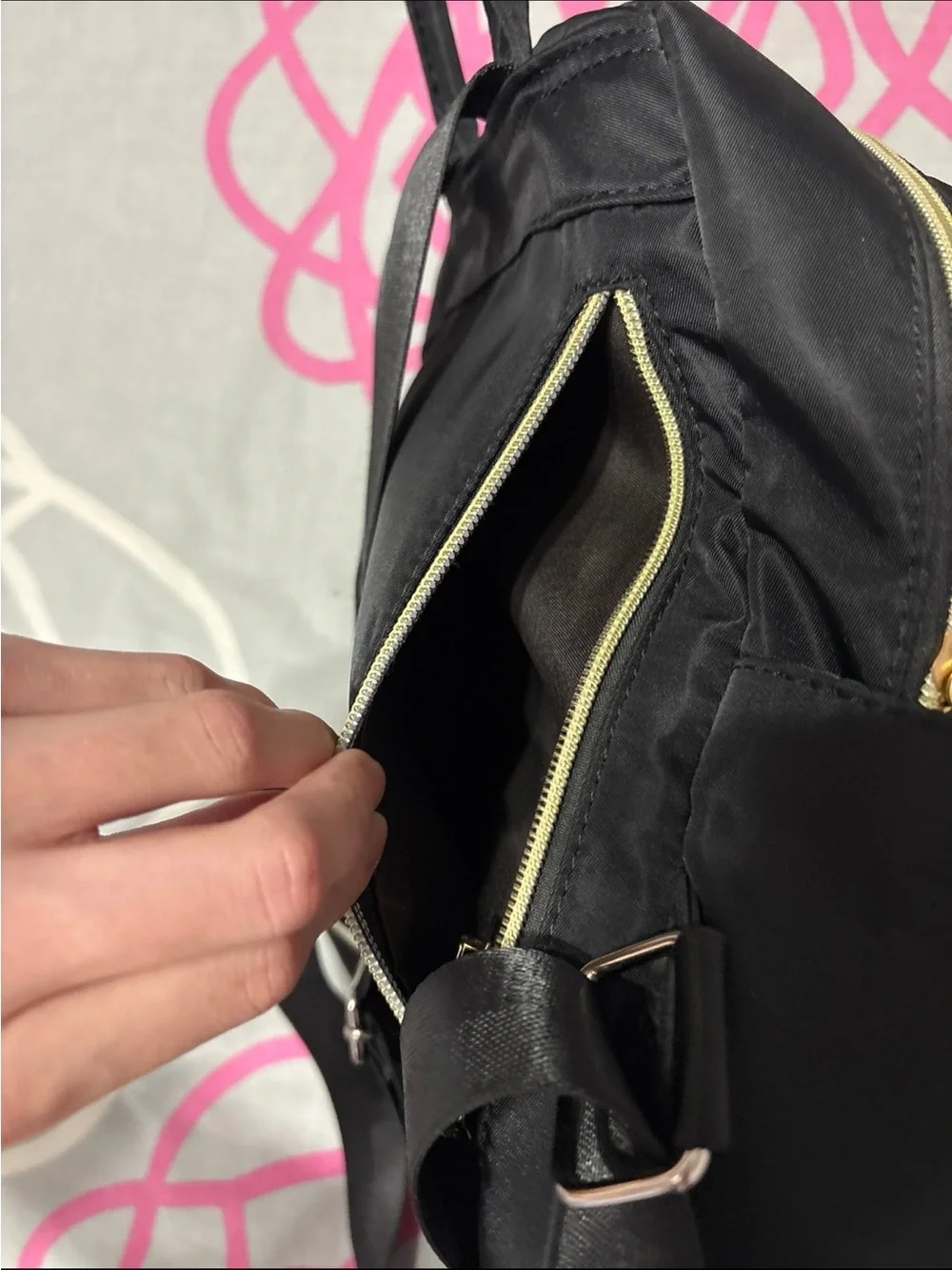 Black Mini Backpack With Gold Hardware